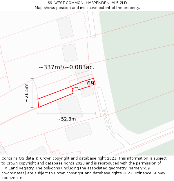 69, WEST COMMON, HARPENDEN, AL5 2LD: Plot and title map