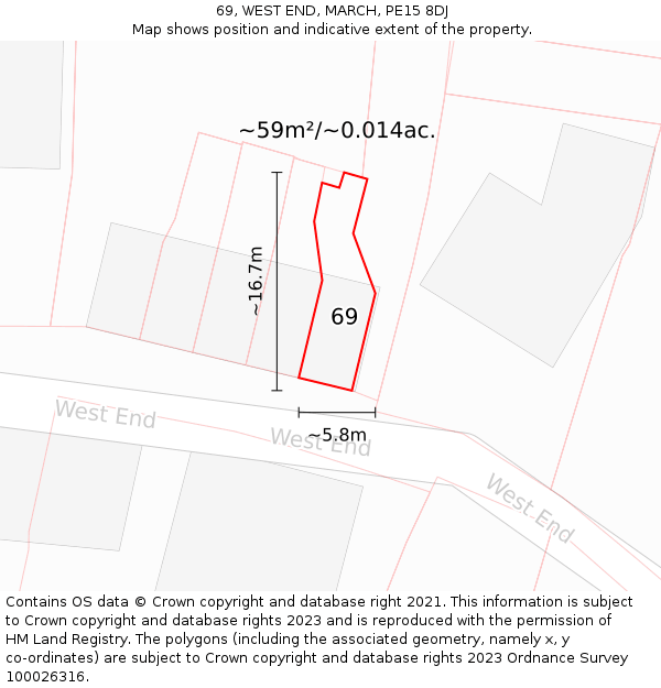 69, WEST END, MARCH, PE15 8DJ: Plot and title map