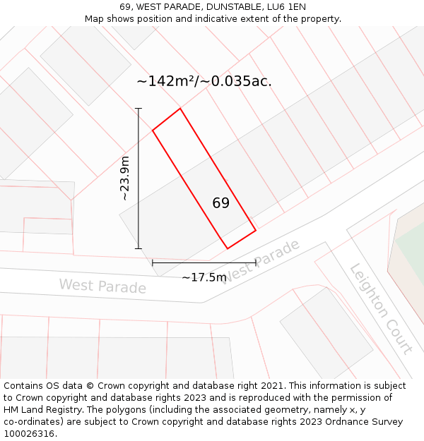 69, WEST PARADE, DUNSTABLE, LU6 1EN: Plot and title map