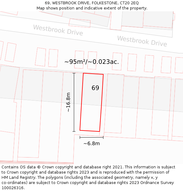 69, WESTBROOK DRIVE, FOLKESTONE, CT20 2EQ: Plot and title map
