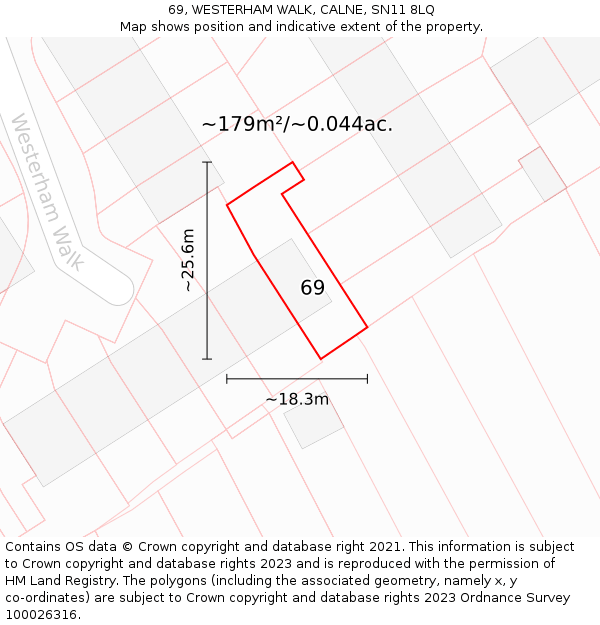 69, WESTERHAM WALK, CALNE, SN11 8LQ: Plot and title map