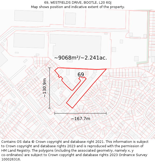 69, WESTFIELDS DRIVE, BOOTLE, L20 6GJ: Plot and title map