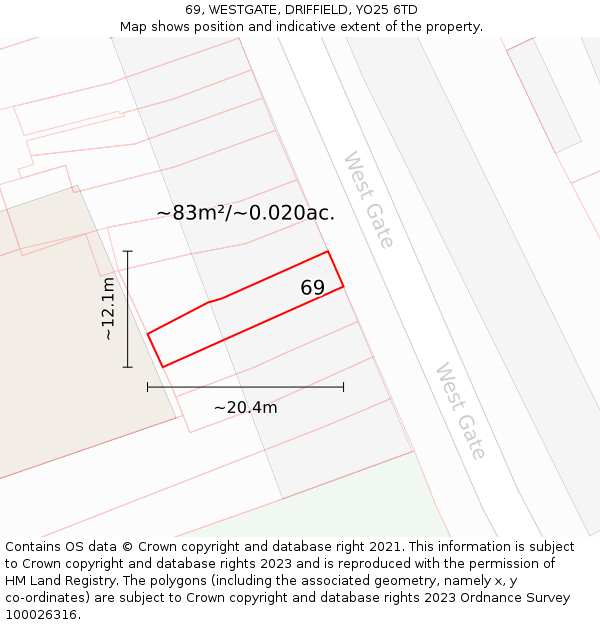 69, WESTGATE, DRIFFIELD, YO25 6TD: Plot and title map