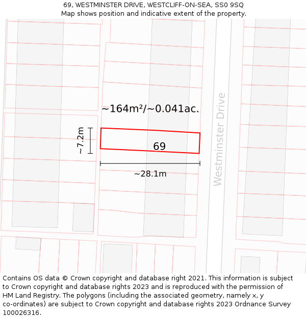 69, WESTMINSTER DRIVE, WESTCLIFF-ON-SEA, SS0 9SQ: Plot and title map