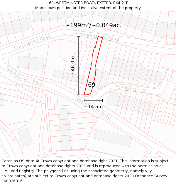 69, WESTMINSTER ROAD, EXETER, EX4 2LT: Plot and title map