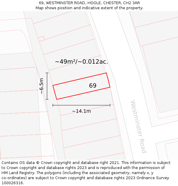 69, WESTMINSTER ROAD, HOOLE, CHESTER, CH2 3AR: Plot and title map