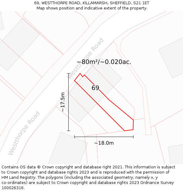 69, WESTTHORPE ROAD, KILLAMARSH, SHEFFIELD, S21 1ET: Plot and title map