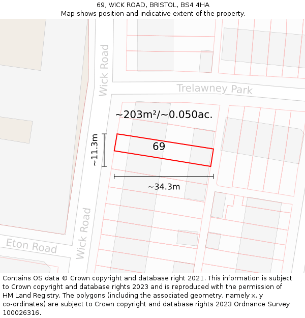 69, WICK ROAD, BRISTOL, BS4 4HA: Plot and title map