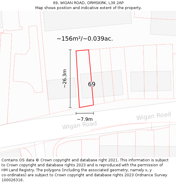 69, WIGAN ROAD, ORMSKIRK, L39 2AP: Plot and title map