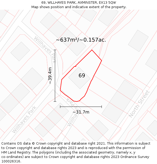 69, WILLHAYES PARK, AXMINSTER, EX13 5QW: Plot and title map