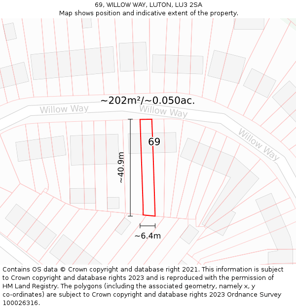 69, WILLOW WAY, LUTON, LU3 2SA: Plot and title map
