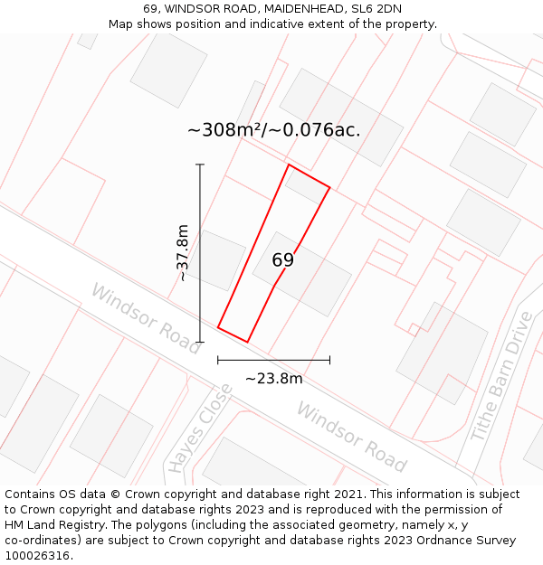 69, WINDSOR ROAD, MAIDENHEAD, SL6 2DN: Plot and title map