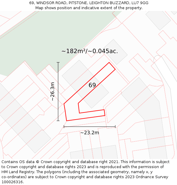 69, WINDSOR ROAD, PITSTONE, LEIGHTON BUZZARD, LU7 9GG: Plot and title map