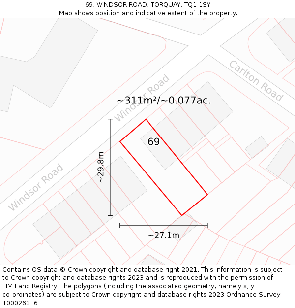 69, WINDSOR ROAD, TORQUAY, TQ1 1SY: Plot and title map