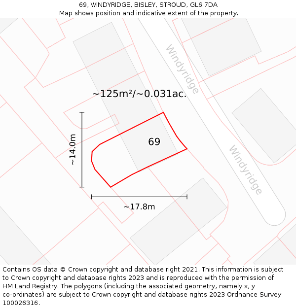 69, WINDYRIDGE, BISLEY, STROUD, GL6 7DA: Plot and title map