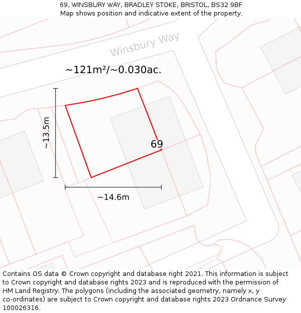 69, WINSBURY WAY, BRADLEY STOKE, BRISTOL, BS32 9BF: Plot and title map