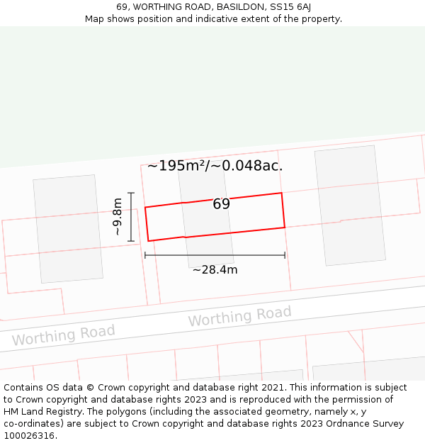 69, WORTHING ROAD, BASILDON, SS15 6AJ: Plot and title map
