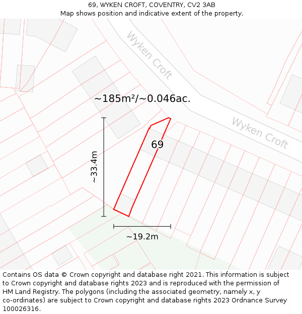 69, WYKEN CROFT, COVENTRY, CV2 3AB: Plot and title map