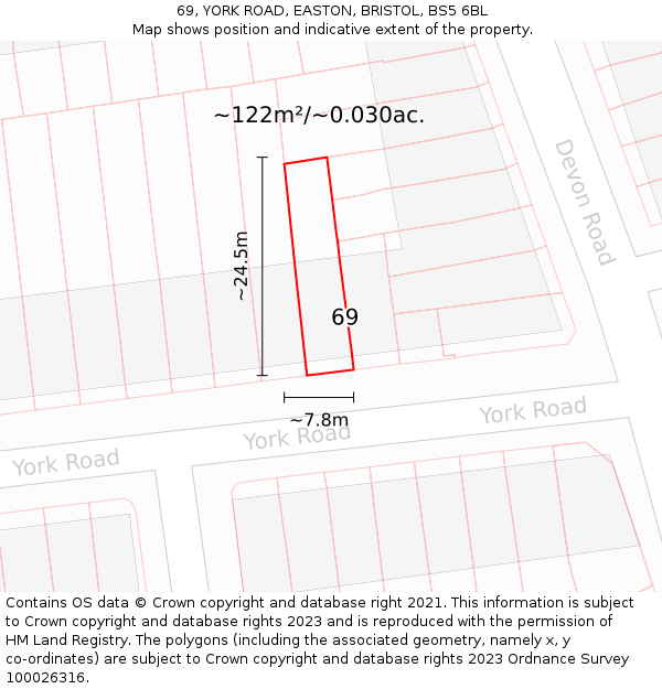 69, YORK ROAD, EASTON, BRISTOL, BS5 6BL: Plot and title map