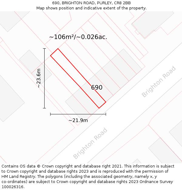 690, BRIGHTON ROAD, PURLEY, CR8 2BB: Plot and title map