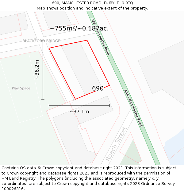 690, MANCHESTER ROAD, BURY, BL9 9TQ: Plot and title map