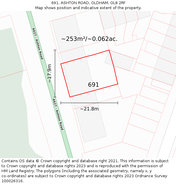 691, ASHTON ROAD, OLDHAM, OL8 2RF: Plot and title map