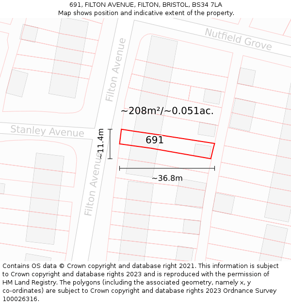 691, FILTON AVENUE, FILTON, BRISTOL, BS34 7LA: Plot and title map