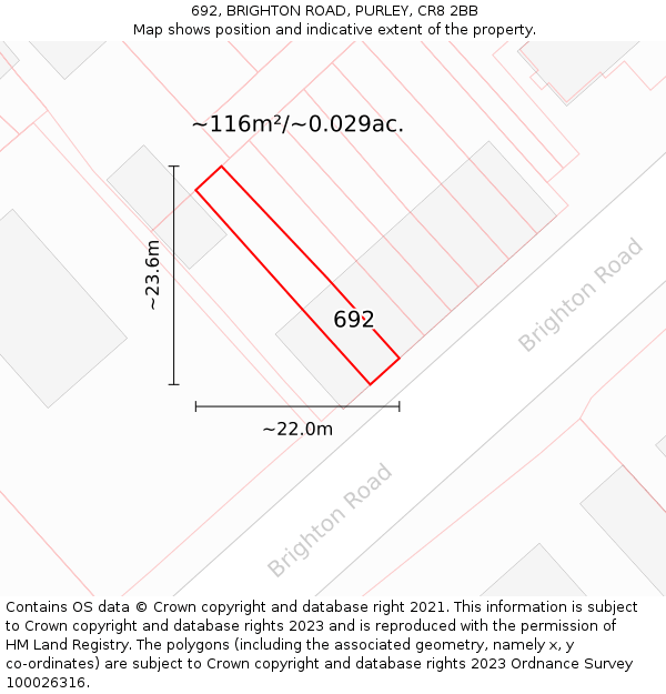 692, BRIGHTON ROAD, PURLEY, CR8 2BB: Plot and title map