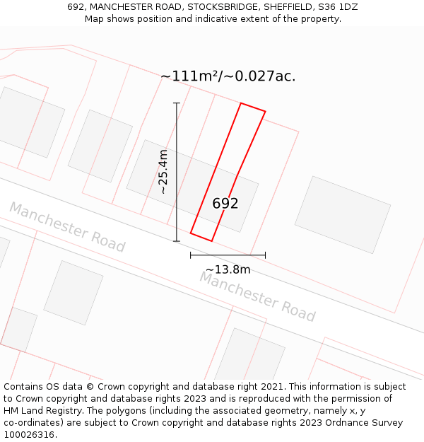 692, MANCHESTER ROAD, STOCKSBRIDGE, SHEFFIELD, S36 1DZ: Plot and title map
