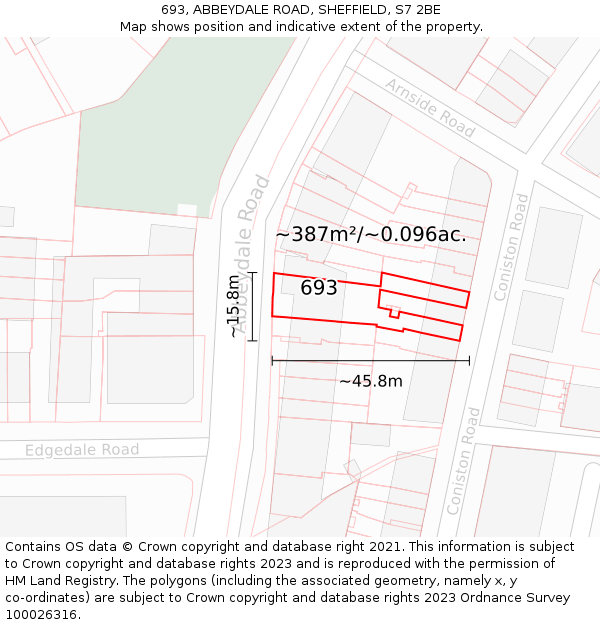 693, ABBEYDALE ROAD, SHEFFIELD, S7 2BE: Plot and title map
