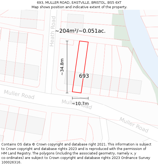693, MULLER ROAD, EASTVILLE, BRISTOL, BS5 6XT: Plot and title map