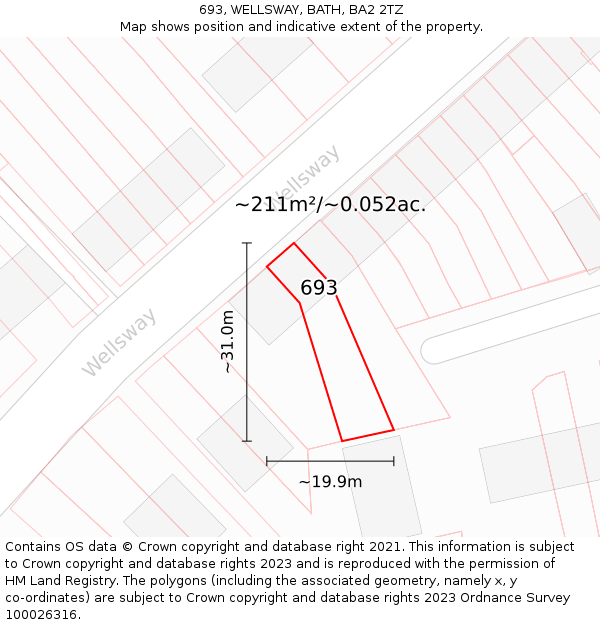 693, WELLSWAY, BATH, BA2 2TZ: Plot and title map