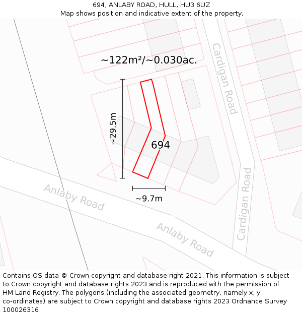 694, ANLABY ROAD, HULL, HU3 6UZ: Plot and title map