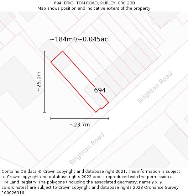 694, BRIGHTON ROAD, PURLEY, CR8 2BB: Plot and title map