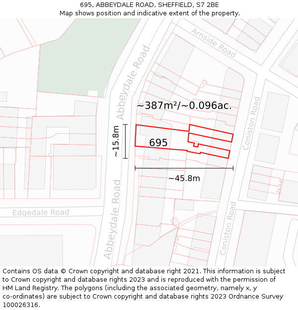 695, ABBEYDALE ROAD, SHEFFIELD, S7 2BE: Plot and title map
