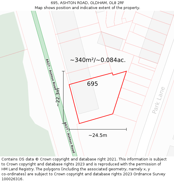 695, ASHTON ROAD, OLDHAM, OL8 2RF: Plot and title map