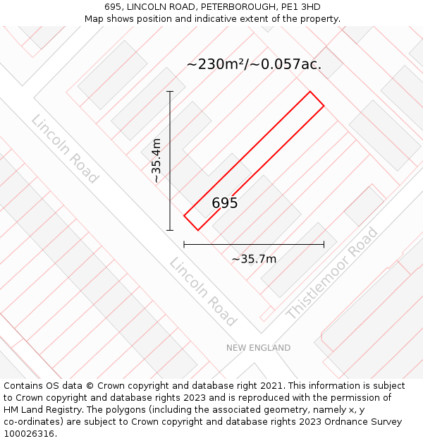 695, LINCOLN ROAD, PETERBOROUGH, PE1 3HD: Plot and title map