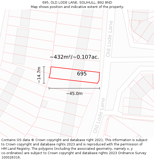 695, OLD LODE LANE, SOLIHULL, B92 8ND: Plot and title map