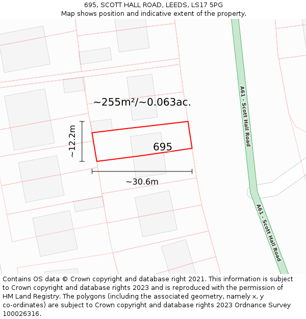 695, SCOTT HALL ROAD, LEEDS, LS17 5PG: Plot and title map