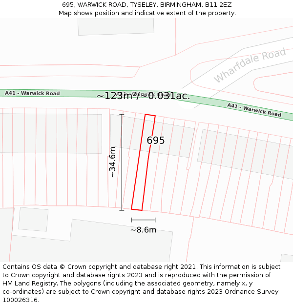 695, WARWICK ROAD, TYSELEY, BIRMINGHAM, B11 2EZ: Plot and title map