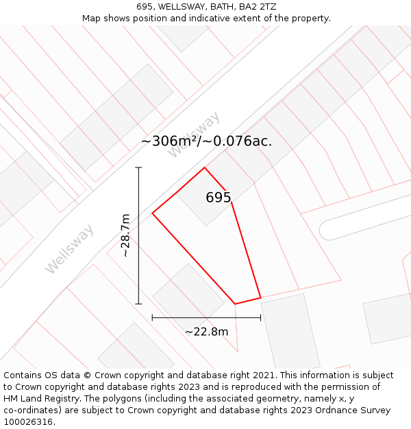 695, WELLSWAY, BATH, BA2 2TZ: Plot and title map