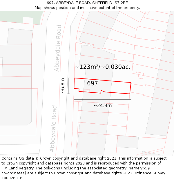 697, ABBEYDALE ROAD, SHEFFIELD, S7 2BE: Plot and title map