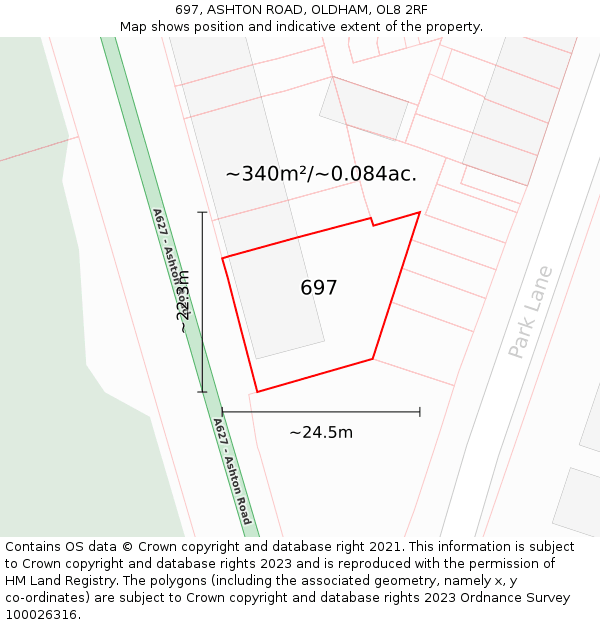697, ASHTON ROAD, OLDHAM, OL8 2RF: Plot and title map