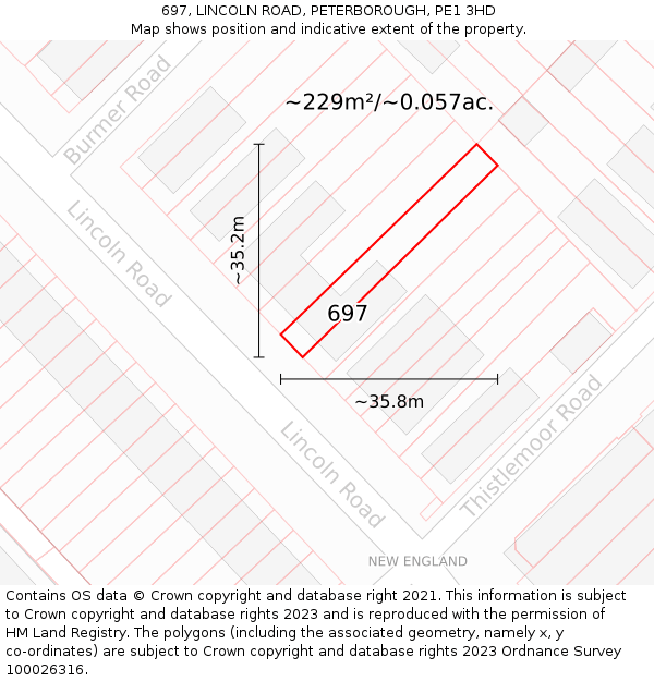697, LINCOLN ROAD, PETERBOROUGH, PE1 3HD: Plot and title map