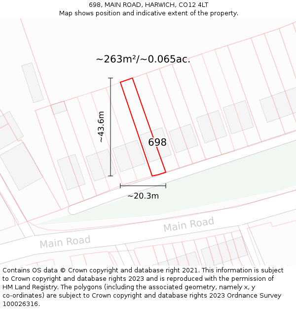 698, MAIN ROAD, HARWICH, CO12 4LT: Plot and title map