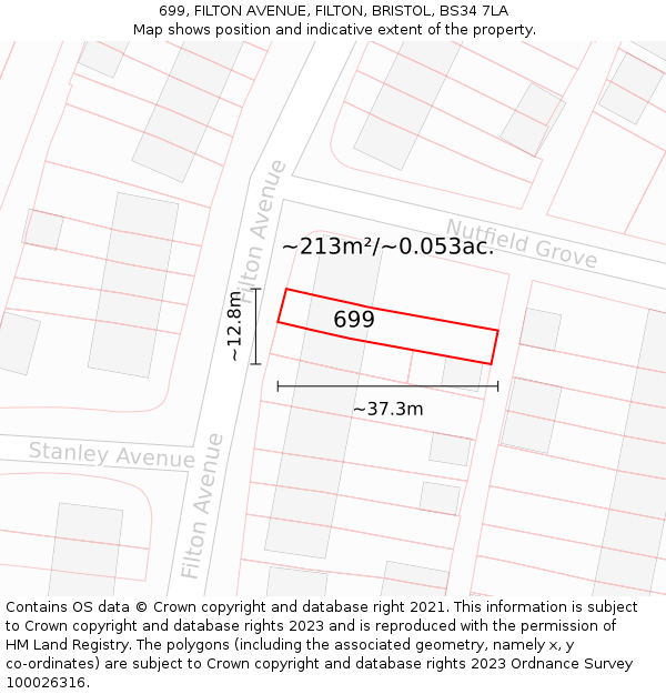 699, FILTON AVENUE, FILTON, BRISTOL, BS34 7LA: Plot and title map