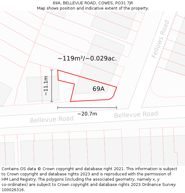 69A, BELLEVUE ROAD, COWES, PO31 7JR: Plot and title map