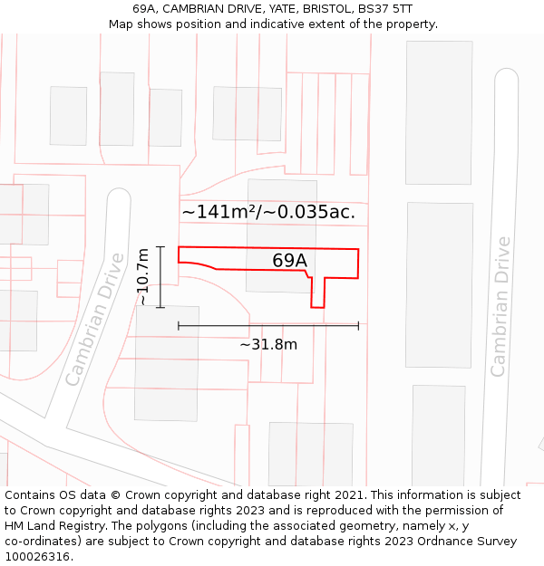69A, CAMBRIAN DRIVE, YATE, BRISTOL, BS37 5TT: Plot and title map