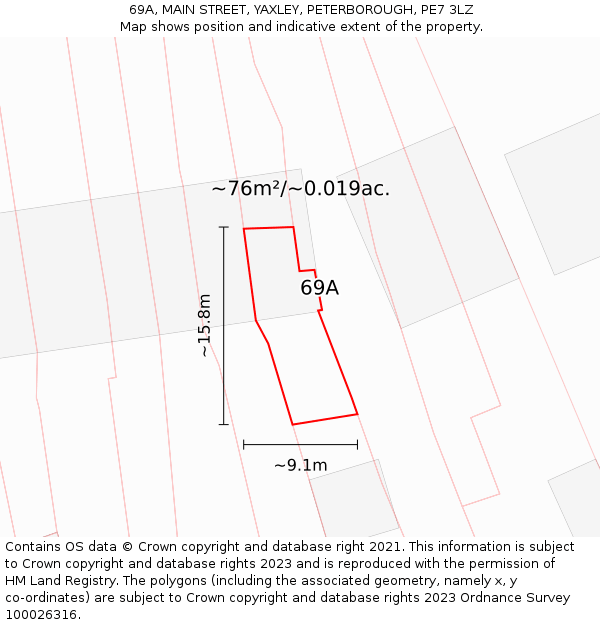 69A, MAIN STREET, YAXLEY, PETERBOROUGH, PE7 3LZ: Plot and title map