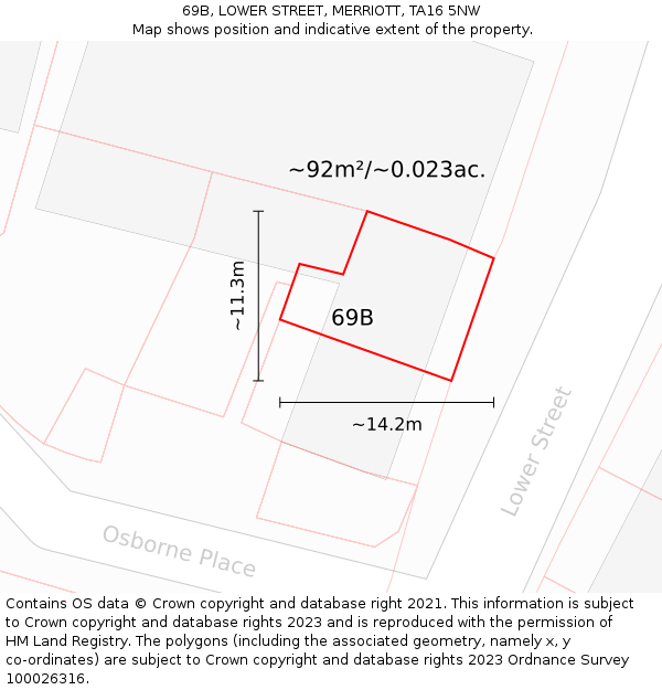 69B, LOWER STREET, MERRIOTT, TA16 5NW: Plot and title map